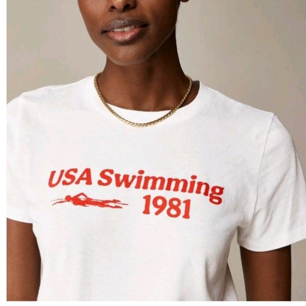 NWT J. Crew  Limited-Edition USA Swimming Vintage Jersey T-Shirt S *Flaw